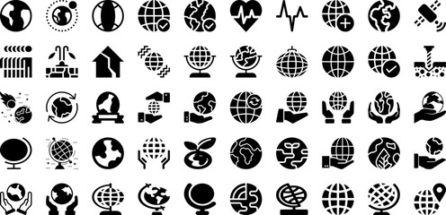 Earth Icon Set Isolated Silhouette Solid Icons With Globe, Global, Vector, World, Earth, Icon, Map Infographic Simple Vector Illustration