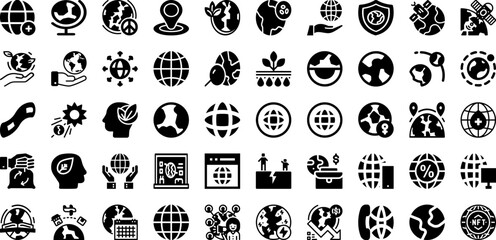 Earth Icon Set Isolated Silhouette Solid Icons With Icon, Vector, Globe, Earth, Global, World, Map Infographic Simple Vector Illustration