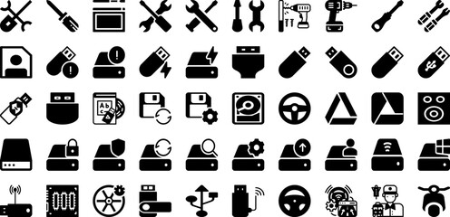 Drive Icon Set Isolated Silhouette Solid Icons With Drive, Auto, Vehicle, Icon, Vector, Car, Symbol Infographic Simple Vector Illustration