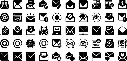 Email Icon Set Isolated Silhouette Solid Icons With Contact, Web, Message, Sign, Icon, Email, Mail Infographic Simple Vector Illustration