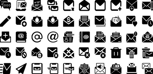 Email Icon Set Isolated Silhouette Solid Icons With Message, Web, Mail, Email, Icon, Sign, Contact Infographic Simple Vector Illustration