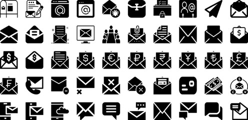 Email Icon Set Isolated Silhouette Solid Icons With Message, Email, Contact, Icon, Web, Sign, Mail Infographic Simple Vector Illustration