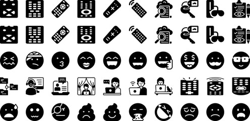 Emote Icon Set Isolated Silhouette Solid Icons With Symbol, Icon, Emotion, Line, Illustration, Vector, Set Infographic Simple Vector Illustration