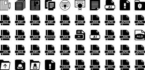 File Icon Set Isolated Silhouette Solid Icons With Sign, Icon, File, Set, Business, Document, Vector Infographic Simple Vector Illustration