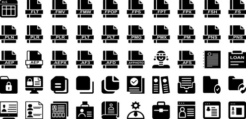 File Icon Set Isolated Silhouette Solid Icons With File, Set, Document, Business, Icon, Vector, Sign Infographic Simple Vector Illustration