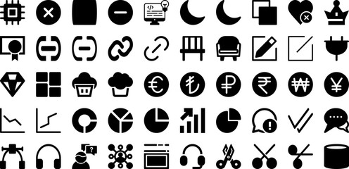 Face Icon Set Isolated Silhouette Solid Icons With Symbol, Set, Face, Isolated, Icon, Vector, Illustration Infographic Simple Vector Illustration