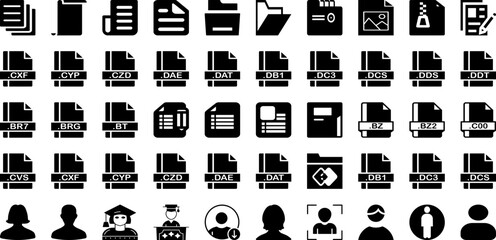 File Icon Set Isolated Silhouette Solid Icons With Icon, Set, File, Document, Vector, Business, Sign Infographic Simple Vector Illustration