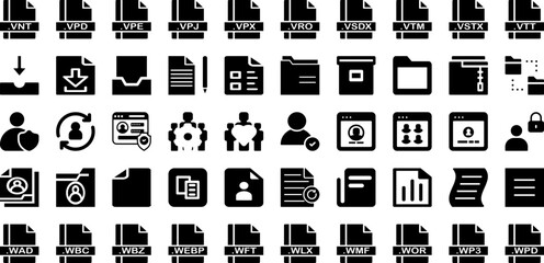 File Icon Set Isolated Silhouette Solid Icons With Icon, Set, Sign, Business, File, Document, Vector Infographic Simple Vector Illustration