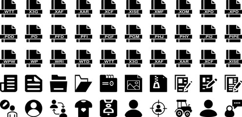 File Icon Set Isolated Silhouette Solid Icons With Icon, Set, Document, Vector, Sign, File, Business Infographic Simple Vector Illustration