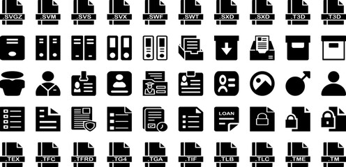File Icon Set Isolated Silhouette Solid Icons With Business, File, Vector, Icon, Set, Sign, Document Infographic Simple Vector Illustration