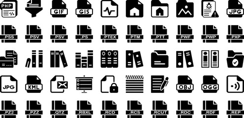 File Icon Set Isolated Silhouette Solid Icons With Sign, Document, Business, File, Set, Icon, Vector Infographic Simple Vector Illustration