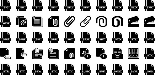 File Icon Set Isolated Silhouette Solid Icons With Document, Icon, Set, Business, Sign, File, Vector Infographic Simple Vector Illustration