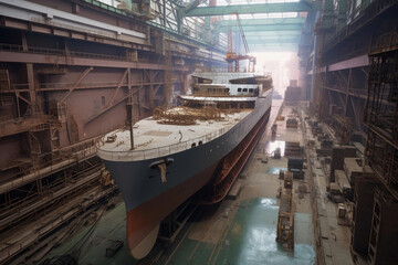 Production of ships and boats at the factory. AI Generated