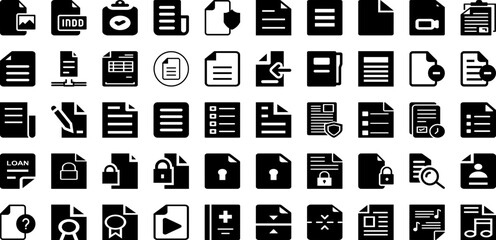 File Icon Set Isolated Silhouette Solid Icons With Business, Sign, Icon, Document, File, Set, Vector Infographic Simple Vector Illustration