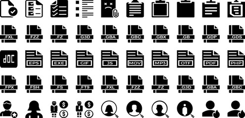 File Icon Set Isolated Silhouette Solid Icons With File, Set, Vector, Sign, Document, Icon, Business Infographic Simple Vector Illustration