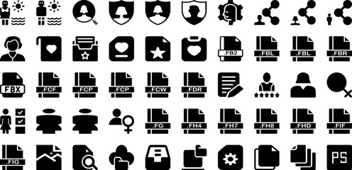 File Icon Set Isolated Silhouette Solid Icons With Icon, Sign, Document, File, Vector, Set, Business Infographic Simple Vector Illustration