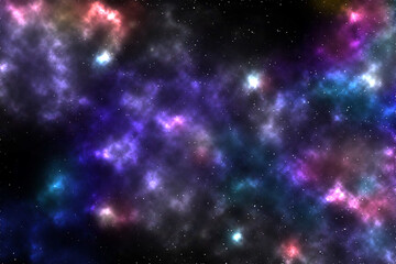 Nebula and galaxies in space. Stars in space background, colorful sky stars, planets, and galaxy in cosmos universe background.