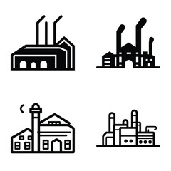 Factory Flat Icon Set Isolated On White Background