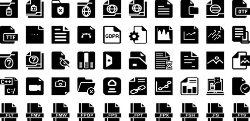 File Icon Set Isolated Silhouette Solid Icons With Vector, File, Icon, Business, Set, Document, Sign Infographic Simple Vector Illustration