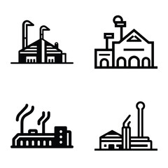 Factory Flat Icon Set Isolated On White Background