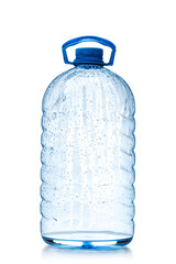 one five liter plastic water bottle with blue cap isolated on white backgroubd