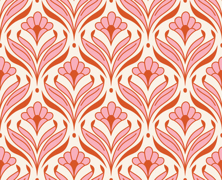 Damask organic leaves seamless pattern. Vector retro style background print. Decorative flower texture.