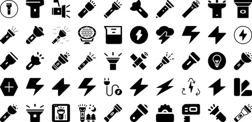 Flash Icon Set Isolated Silhouette Solid Icons With Illustration, Flash, Vector, Symbol, Sign, Design, Icon Infographic Simple Vector Illustration