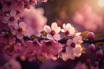 Fototapeta na wymiar Sakura flowers blooming beautiful pink cherry blossom with generative AI technology