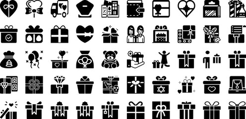 Gift Icon Set Isolated Silhouette Solid Icons With Package, Box, Gift, Icon, Vector, Present, Birthday Infographic Simple Vector Illustration
