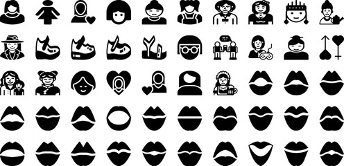 Girl Icon Set Isolated Silhouette Solid Icons With Icon, People, Girl, Illustration, Symbol, Vector, Isolated Infographic Simple Vector Illustration