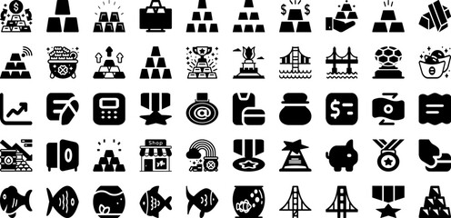 Gold Icon Set Isolated Silhouette Solid Icons With Vector, Icon, Set, Golden, Sign, Gold, Isolated Infographic Simple Vector Illustration