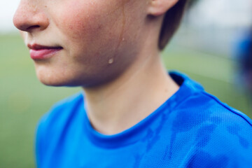 Close-up of boy (12-13) sweating