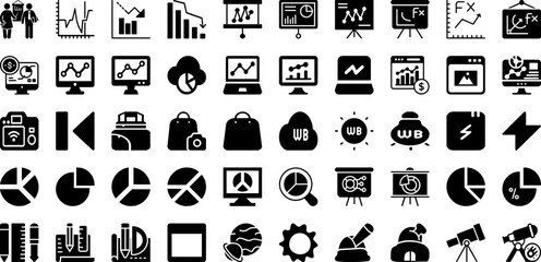 Graph Icon Set Isolated Silhouette Solid Icons With Business, Graph, Chart, Icon, Vector, Data, Diagram Infographic Simple Vector Illustration
