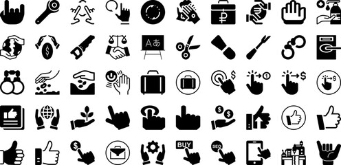 Hand Icon Set Isolated Silhouette Solid Icons With Illustration, Vector, Hand, Icon, Symbol, Sign, Isolated Infographic Simple Vector Illustration