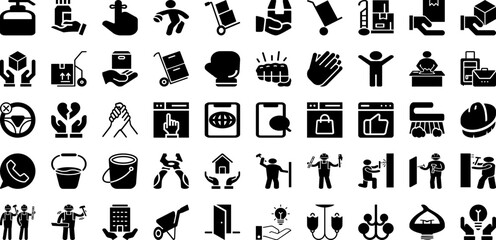 Hand Icon Set Isolated Silhouette Solid Icons With Symbol, Isolated, Illustration, Hand, Sign, Vector, Icon Infographic Simple Vector Illustration