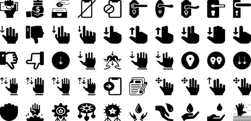 Hand Icon Set Isolated Silhouette Solid Icons With Vector, Icon, Symbol, Sign, Isolated, Hand, Illustration Infographic Simple Vector Illustration