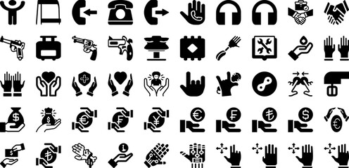 Hand Icon Set Isolated Silhouette Solid Icons With Sign, Symbol, Hand, Illustration, Icon, Vector, Isolated Infographic Simple Vector Illustration