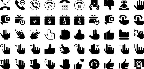 Hand Icon Set Isolated Silhouette Solid Icons With Sign, Illustration, Icon, Hand, Symbol, Vector, Isolated Infographic Simple Vector Illustration