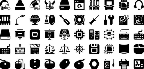 Hard Icon Set Isolated Silhouette Solid Icons With Sign, Icon, Outline, Work, Vector, Hard, Symbol Infographic Simple Vector Illustration