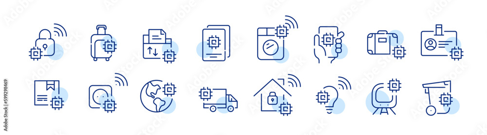 Poster internet of things. microchip, sensors and networking, exchange data and remote control. pixel perfe