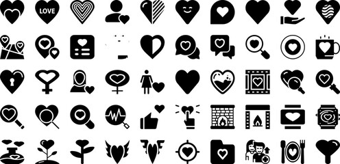 Heart Icon Set Isolated Silhouette Solid Icons With Heart, Vector, Icon, Love, Symbol, Illustration, Set Infographic Simple Vector Illustration