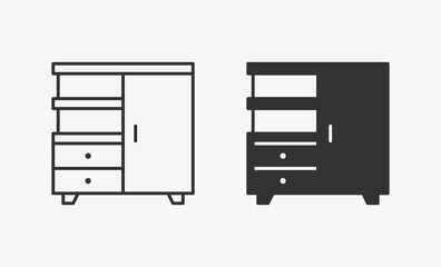 vector illustration of cupboard isolated icon set. wardrobe flat symbol. linear and filled style flat furniture sign for mobile concept and web design