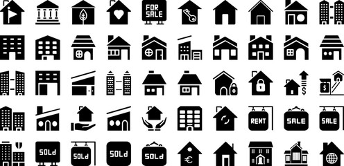 Home Icon Set Isolated Silhouette Solid Icons With Vector, Icon, Symbol, Home, Business, Sign, House Infographic Simple Vector Illustration