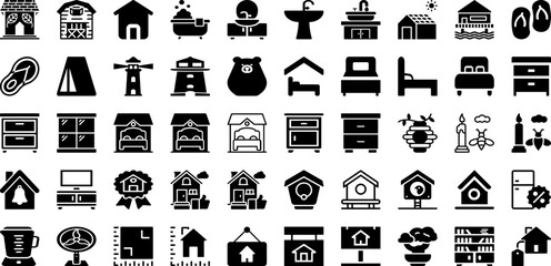 Home Icon Set Isolated Silhouette Solid Icons With House, Business, Symbol, Vector, Sign, Home, Icon Infographic Simple Vector Illustration