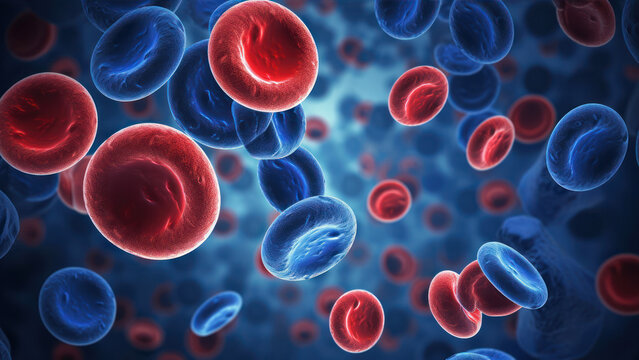 Illustration Of Red And Blue Blood Cells In The Circulatory System Generative Ai