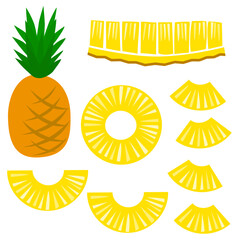 まるごとのパイナップルと切ったパイナップル