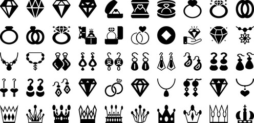 Jewel Icon Set Isolated Silhouette Solid Icons With Set, Gold, Diamond, Luxury, Symbol, Sign, Fashion Infographic Simple Vector Illustration