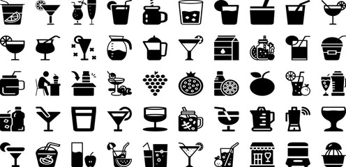 Juice Icon Set Isolated Silhouette Solid Icons With Food, Drink, Glass, Juice, Icon, Symbol, Vector Infographic Simple Vector Illustration - obrazy, fototapety, plakaty