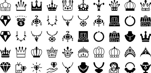 Jewel Icon Set Isolated Silhouette Solid Icons With Gold, Diamond, Set, Fashion, Symbol, Sign, Luxury Infographic Simple Vector Illustration