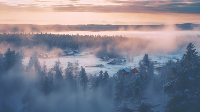 冬の朝の景色、雪景色 | Winter morning scenery, snow scene ,Generative AI